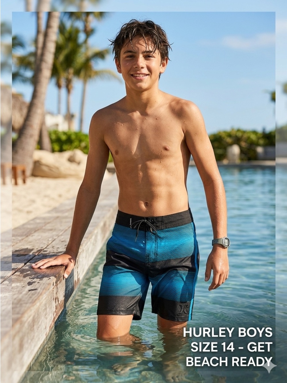 Hurley Boys Size 14 Blue Ombre Swim Trunks